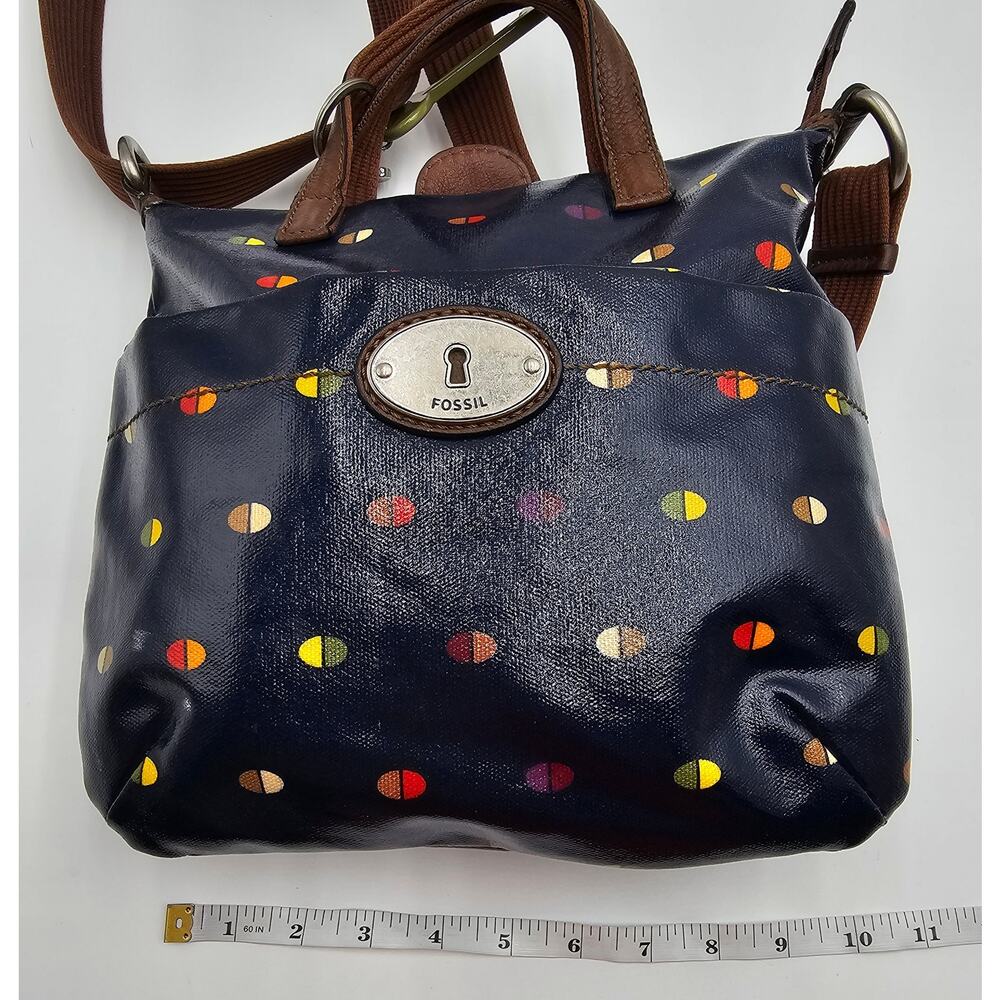 Fossil Women's Keyper Navy Blue Coated Canvas Purse - Picture 9 of 14